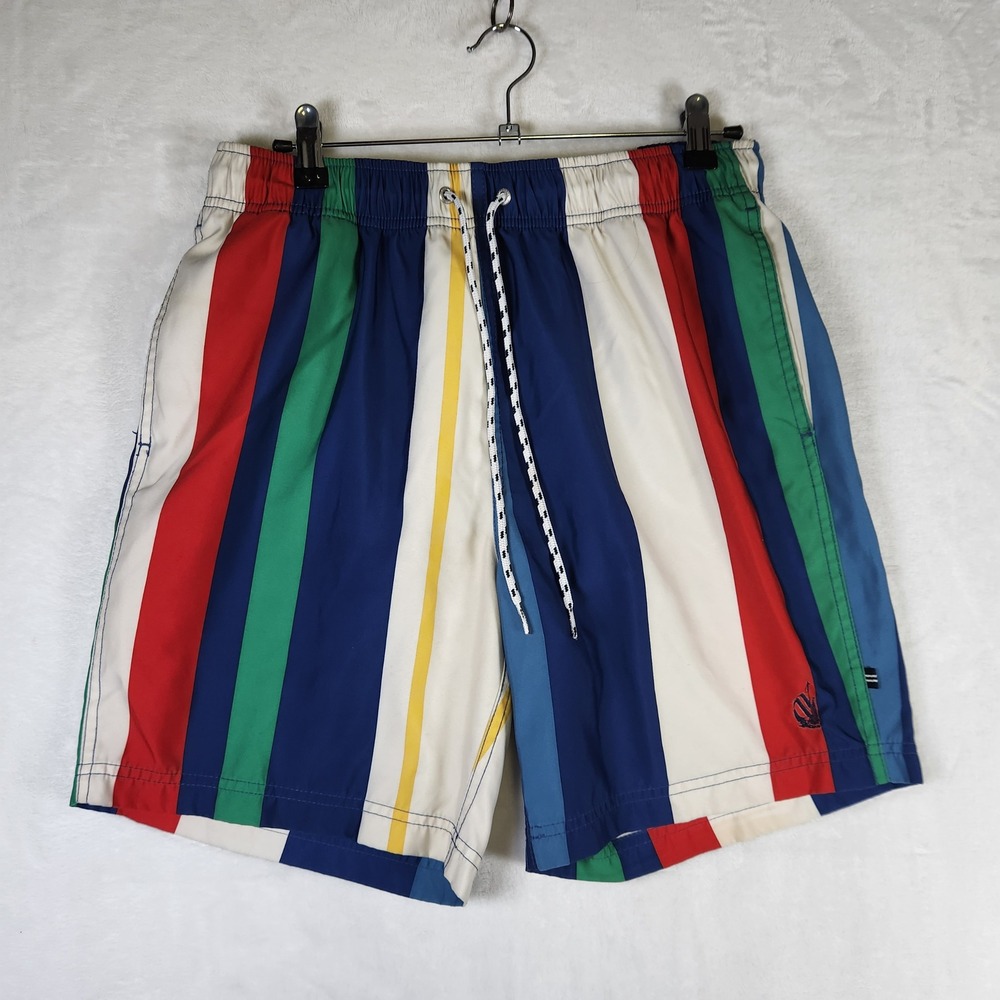 Nautica Vintage Collection Striped‎ Swim Trunks Shorts Mens Medium